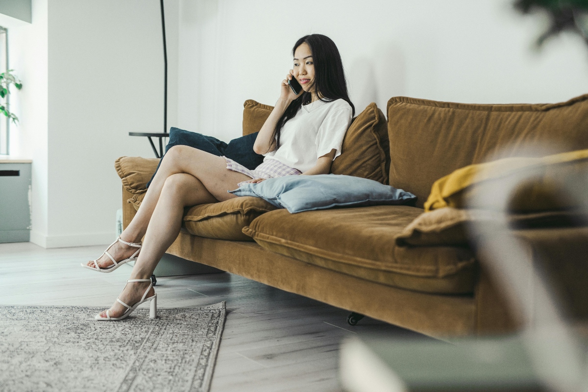 Woman in recovery in a rehab center on the phone