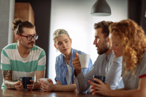 Friends at Detox California talking about drug dependence and addiction.