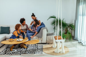 Group of friends talking about a luxury rehab offered at detox california.